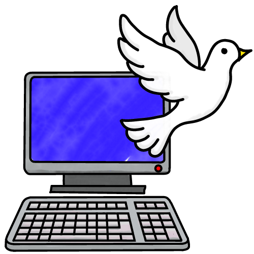 Illustration of a computer and a dove