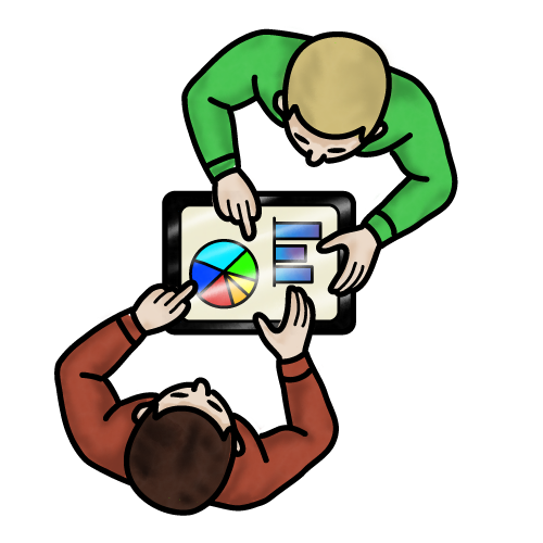 Illustration of two people collaborating on a business document