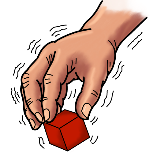 A shaky hand picking up an object